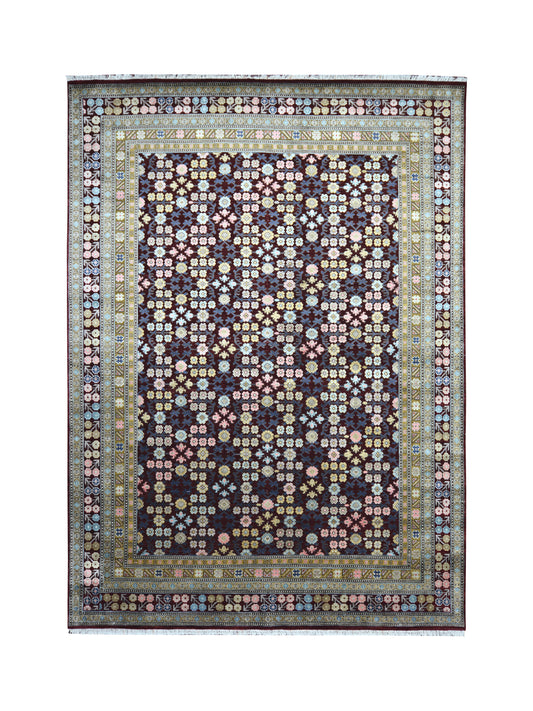 Bouquet Samarkand Red, Camel and Multy Transitional Silk and Wool  Handknotted Area Rug