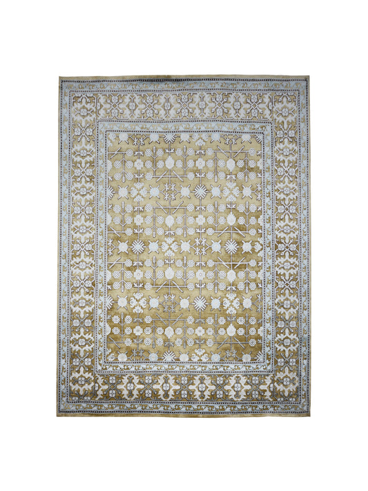 Samarkand Camel Ivory and Blue Traditional Samarkand Handknotted Area Rug