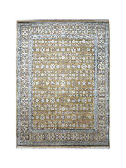 Samarkand Garden Camel and Ivory Traditional Silk and Wool Handknotted Area Rug