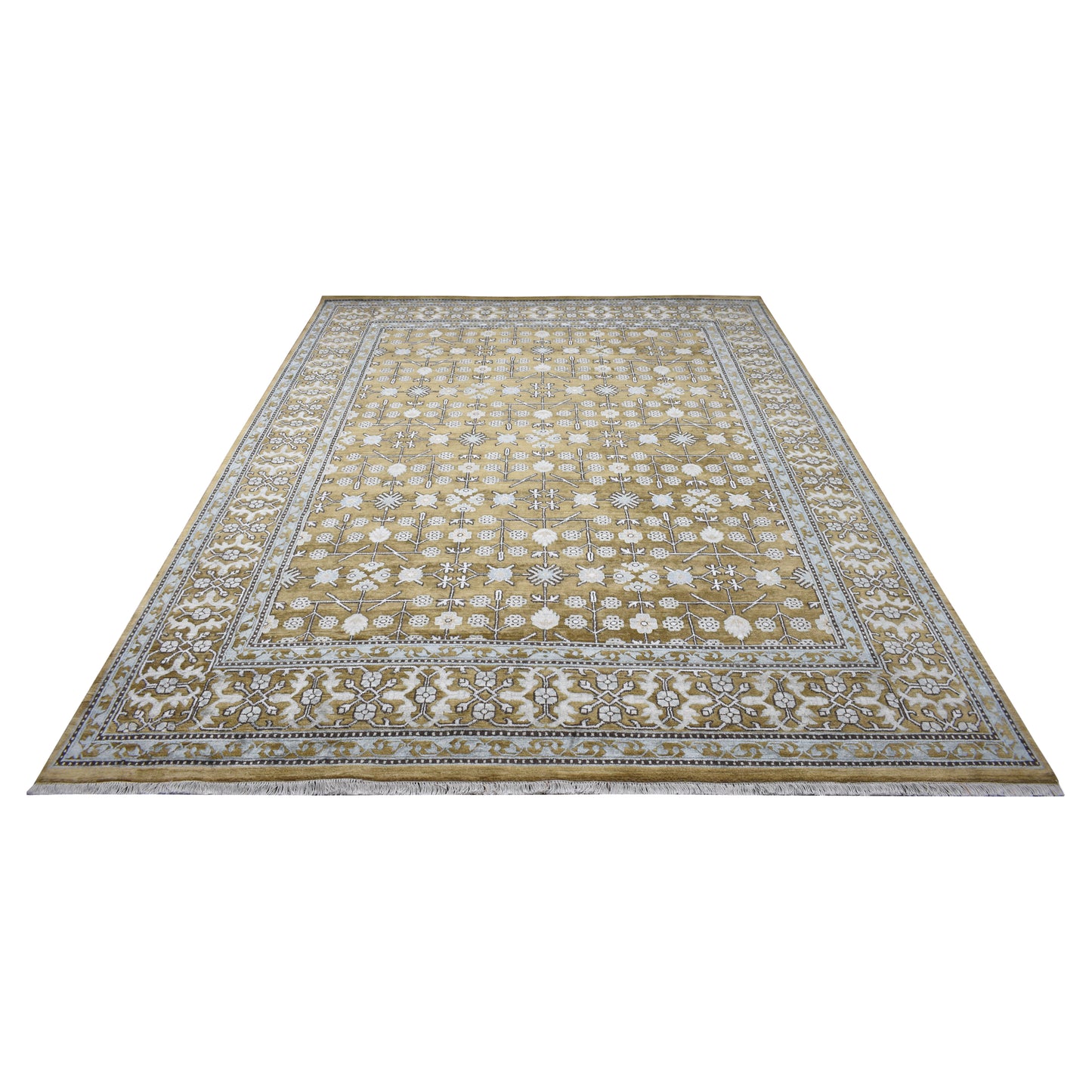 Samarkand Garden Camel and Ivory Traditional Silk and Wool Handknotted Area Rug