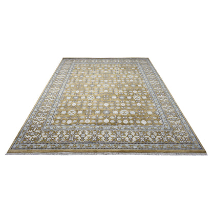 Samarkand Garden Camel and Ivory Traditional Silk and Wool Handknotted Area Rug