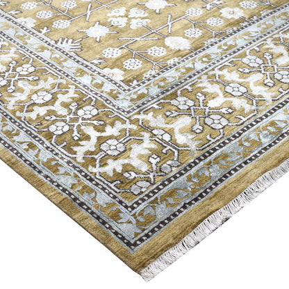 Samarkand Garden Camel and Ivory Traditional Silk and Wool Handknotted Area Rug