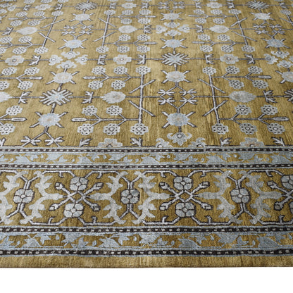 Samarkand Garden Camel and Ivory Traditional Silk and Wool Handknotted Area Rug