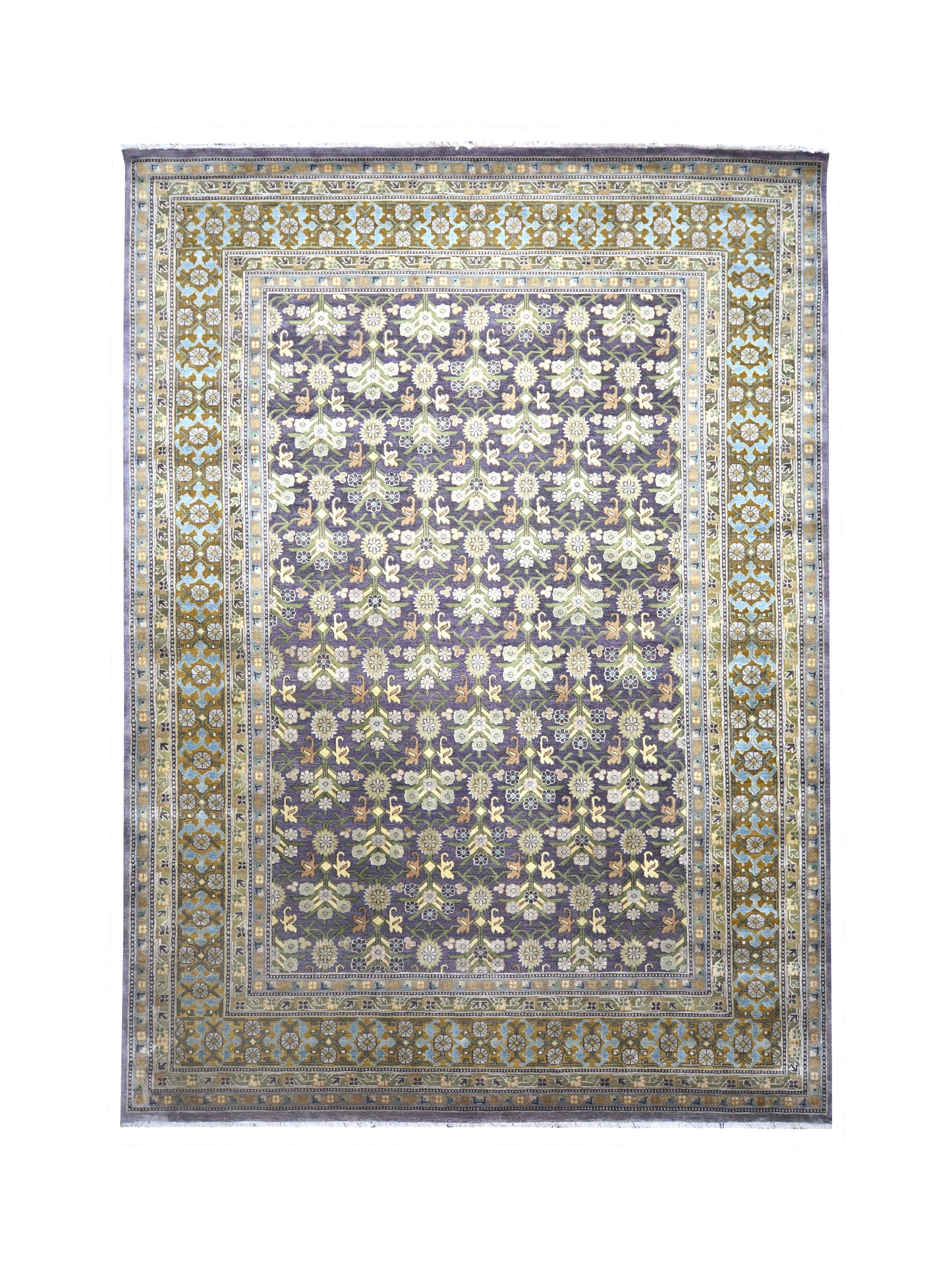 Garden Samarkand Lavender, Camel and Multy Traditional Silk and Wool Handknotted Area Rug