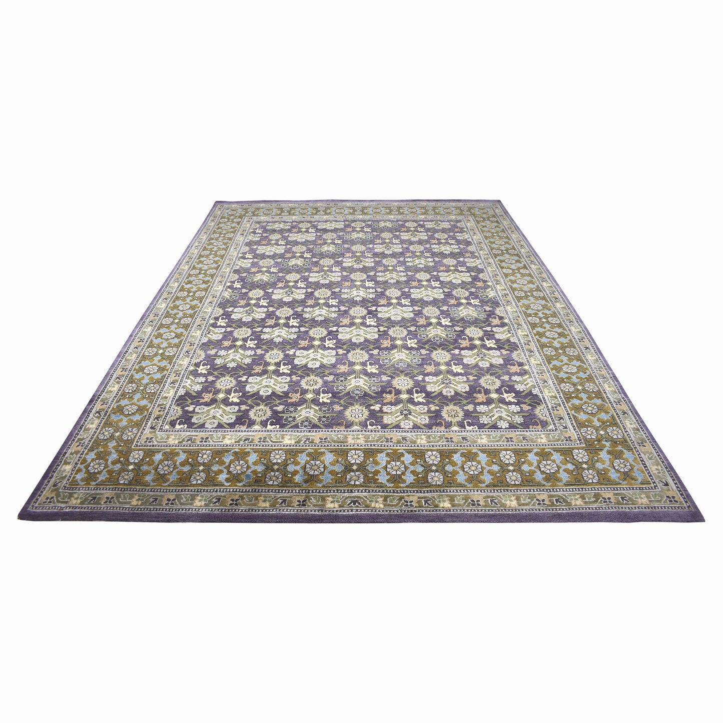 Garden Samarkand Lavender, Camel and Multy Traditional Silk and Wool Handknotted Area Rug