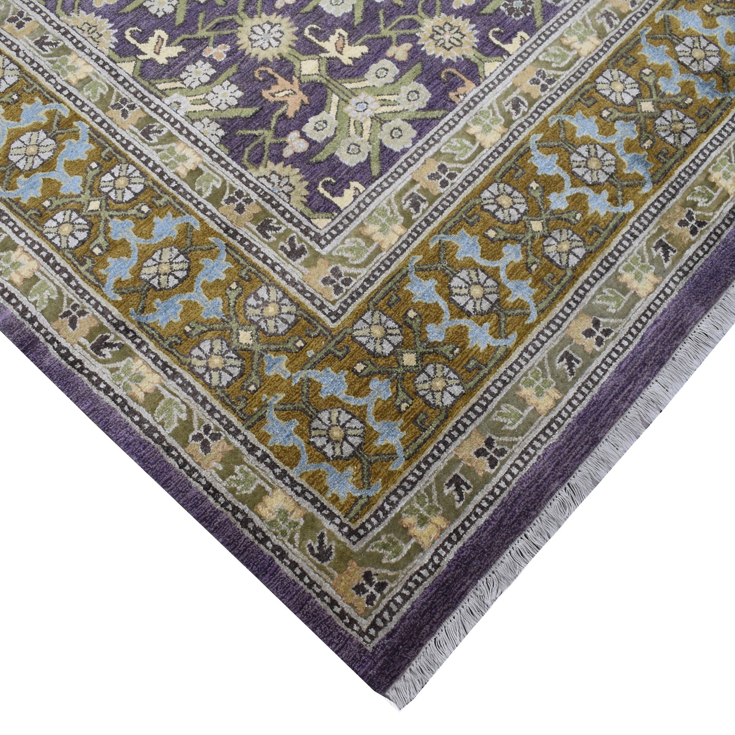 Garden Samarkand Lavender, Camel and Multy Traditional Silk and Wool Handknotted Area Rug