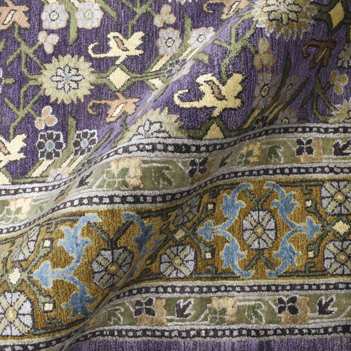 Garden Samarkand Lavender, Camel and Multy Traditional Silk and Wool Handknotted Area Rug