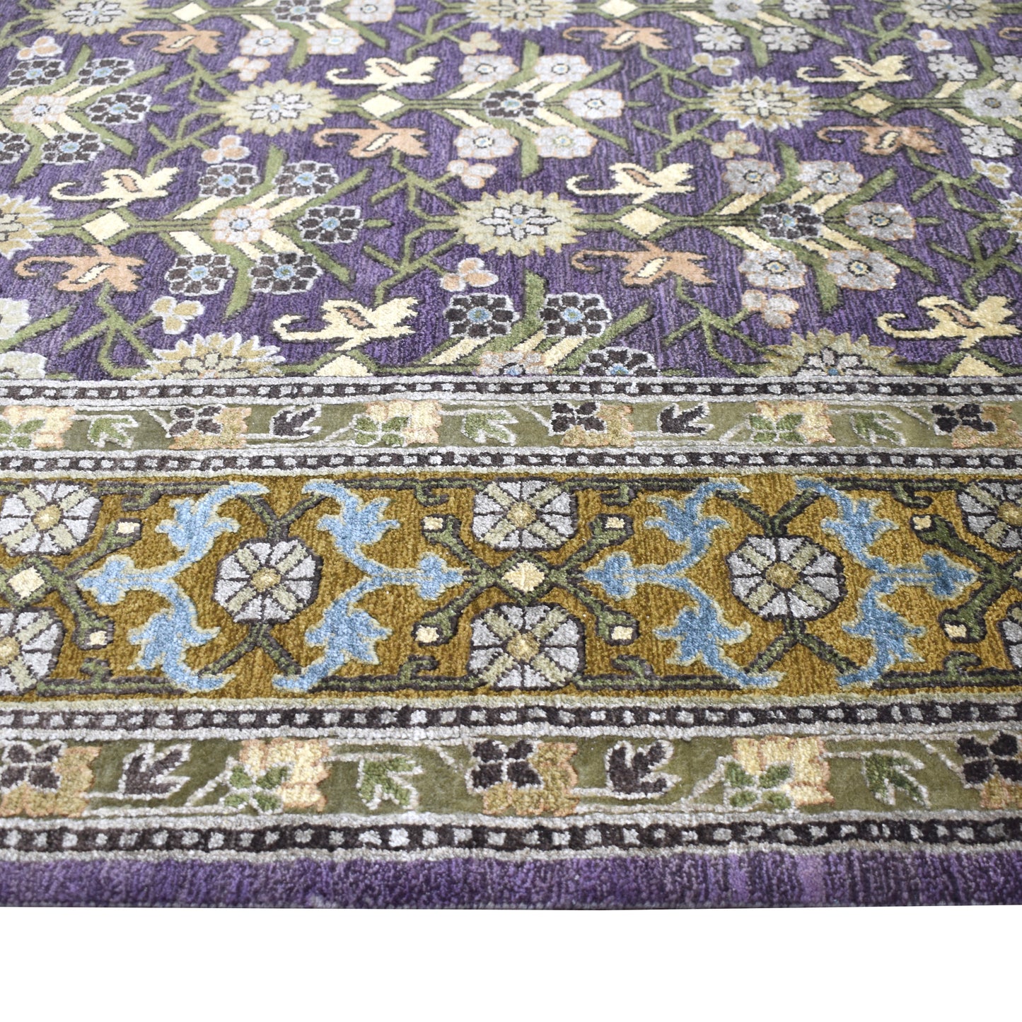 Garden Samarkand Lavender, Camel and Multy Traditional Silk and Wool Handknotted Area Rug