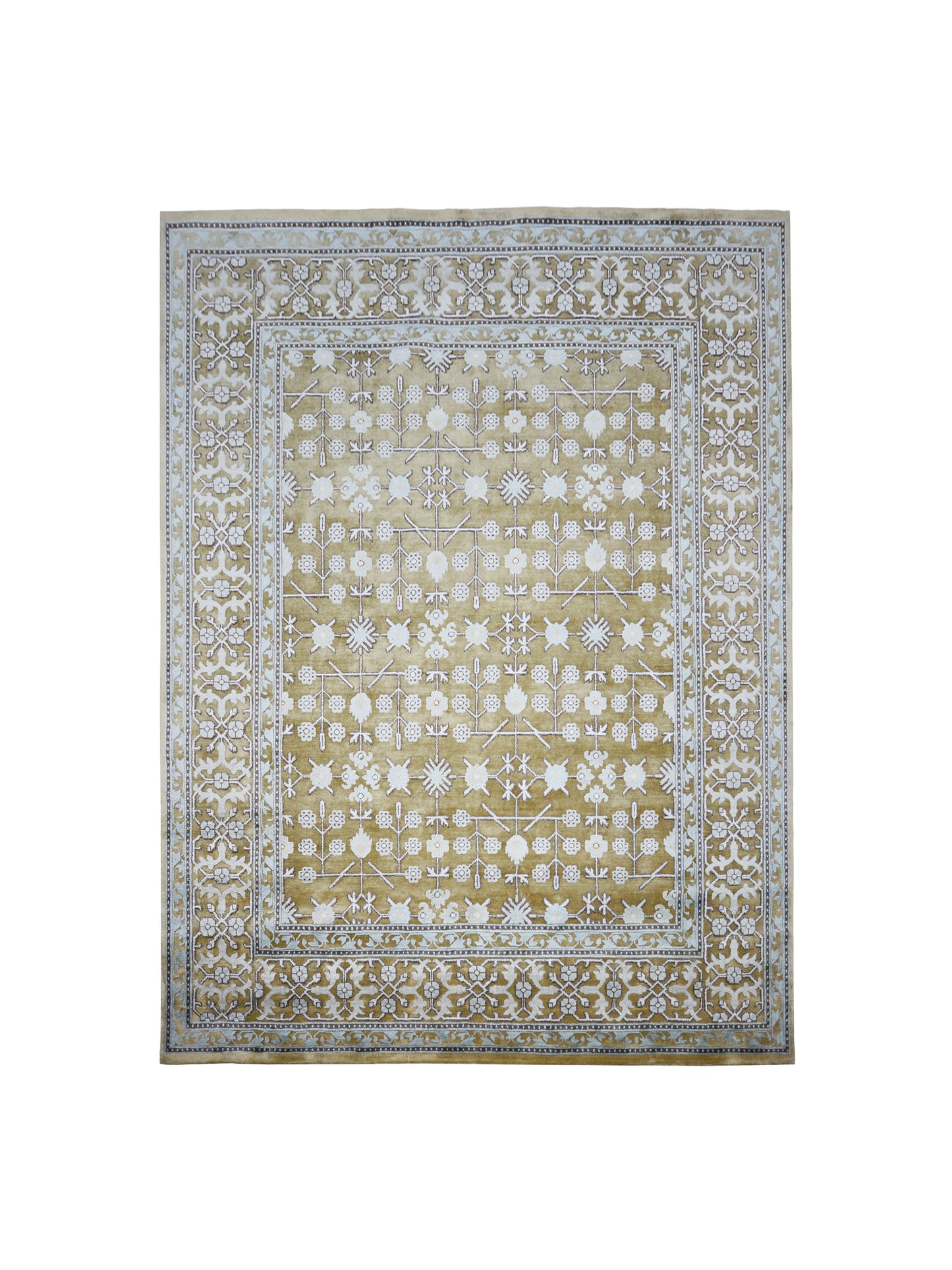 Samarkand Garden Camel, Ivory and Light Blue Traditional Handknotted Area Rug