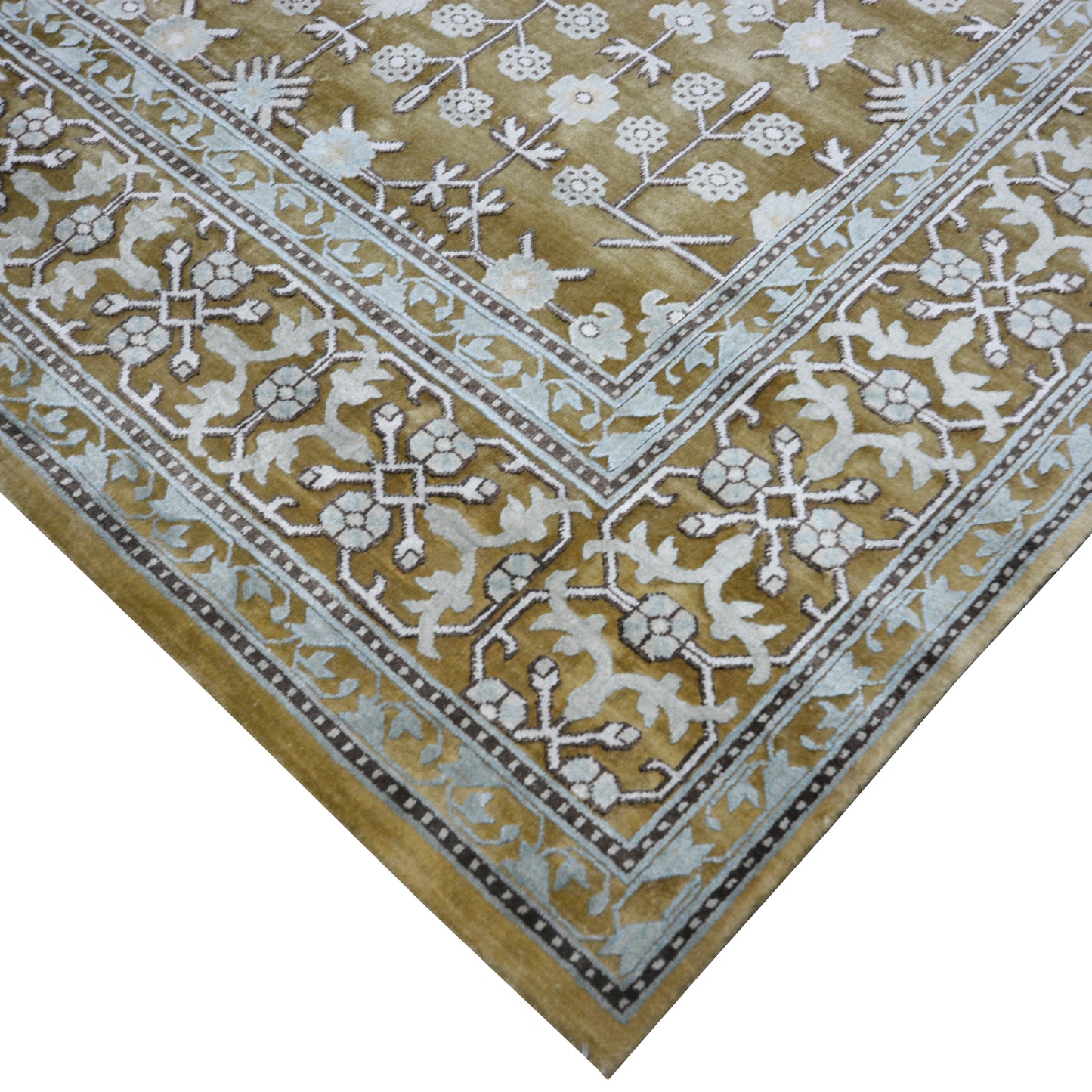 Samarkand Garden Camel, Ivory and Light Blue Traditional Handknotted Area Rug