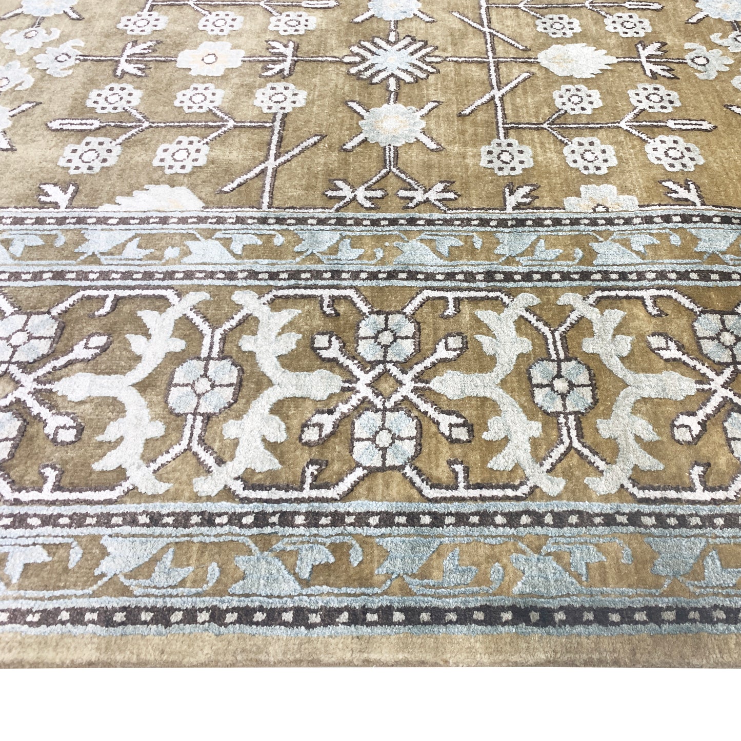 Samarkand Garden Camel, Ivory and Light Blue Traditional Handknotted Area Rug