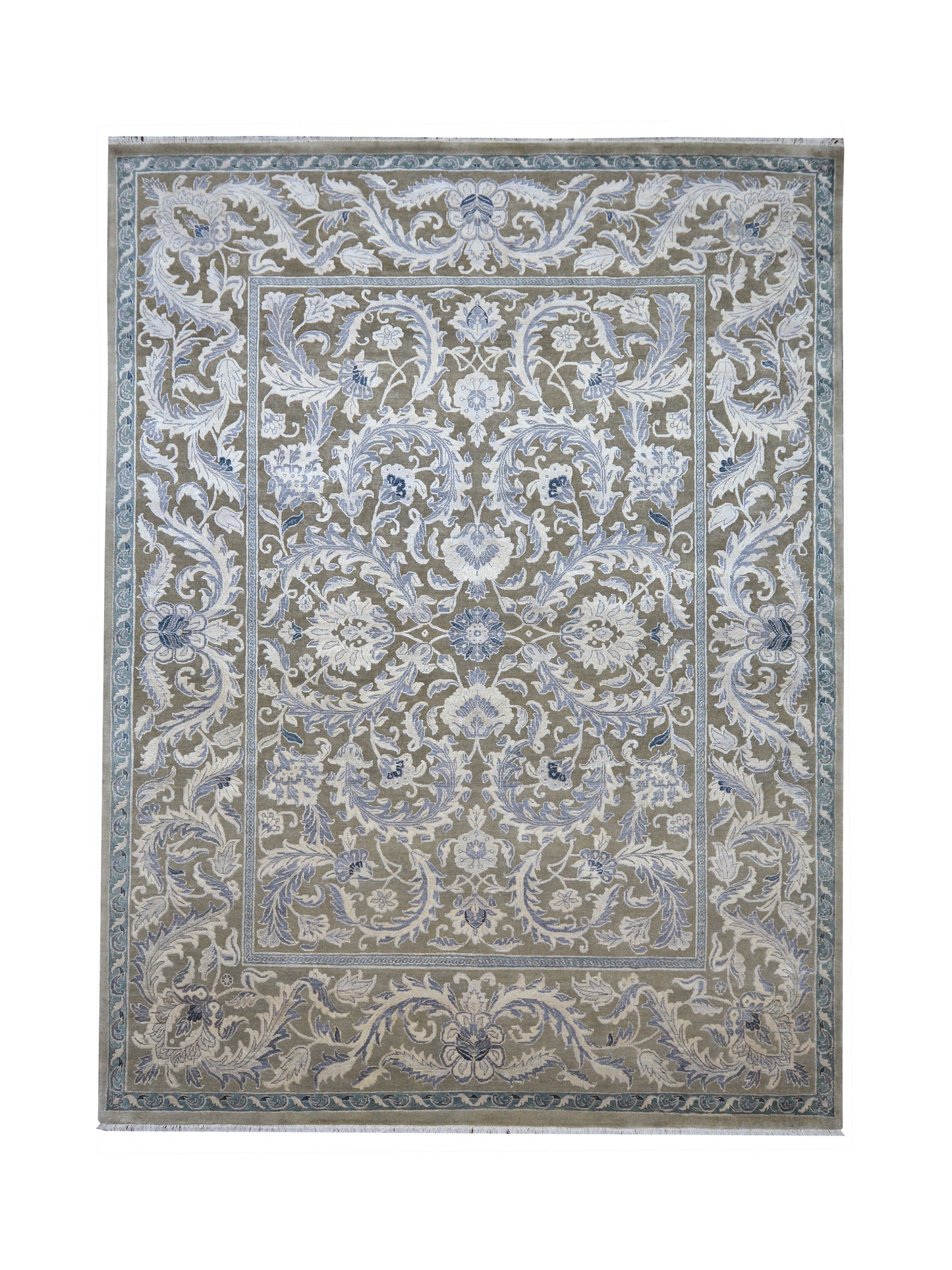 Persian Taj Grey and Silver Silk and Wool Transitional Handknotted Area Rug