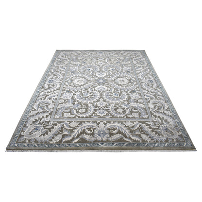 Persian Taj Grey and Silver Silk and Wool Transitional Handknotted Area Rug