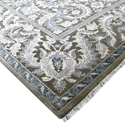 Persian Taj Grey and Silver Silk and Wool Transitional Handknotted Area Rug