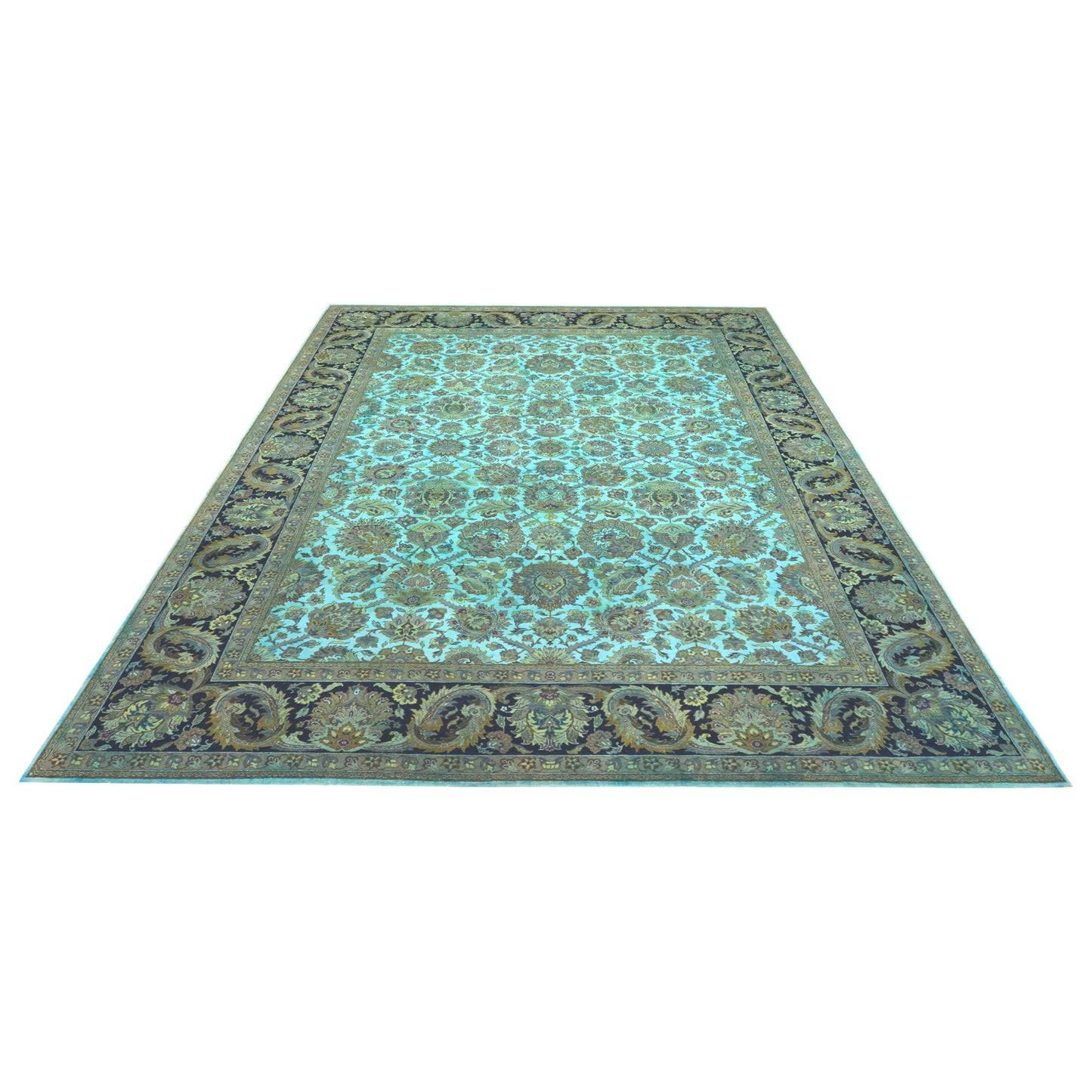 Floral Green, Black and Multy Luxury Traditional  Pure Wool Handknotted Area Rug