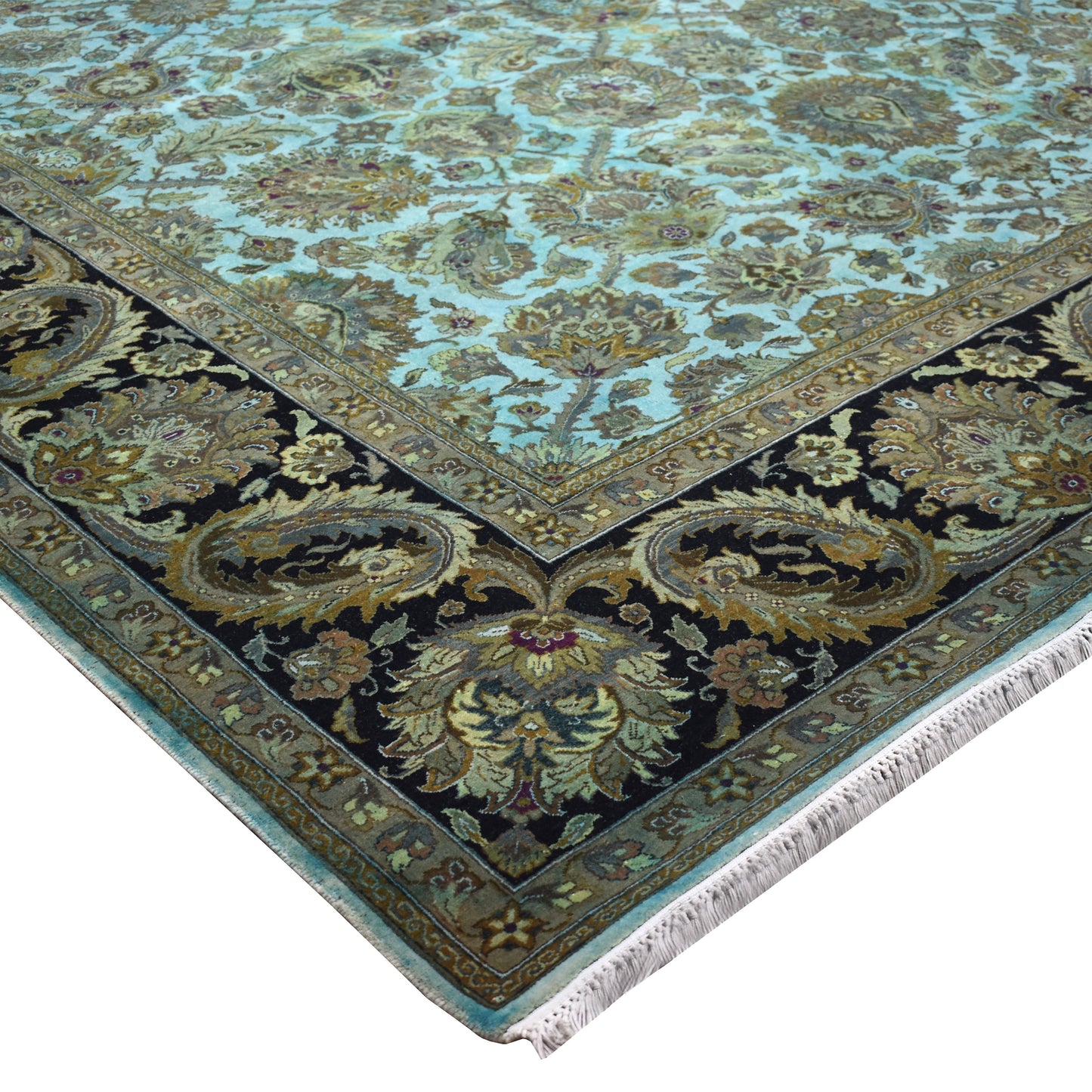 Floral Green, Black and Multy Luxury Traditional  Pure Wool Handknotted Area Rug