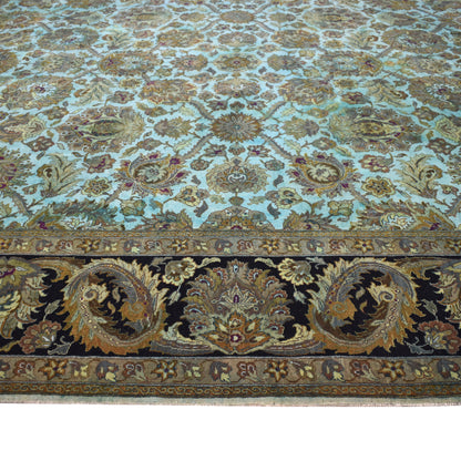 Floral Green, Black and Multy Luxury Traditional  Pure Wool Handknotted Area Rug