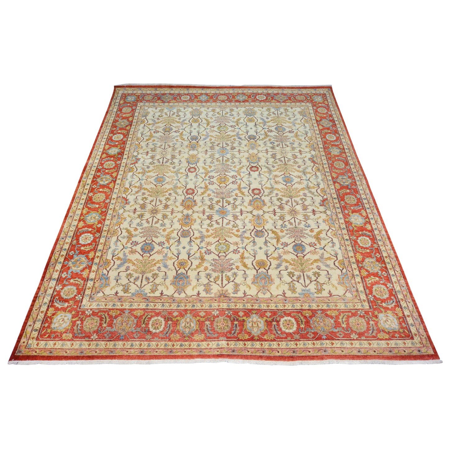 Garden Ivory and Rust Traditional Samarkand Pure Wool Luxury Handknotted Area Rug