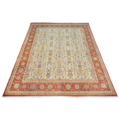 Garden Ivory and Rust Traditional Samarkand Pure Wool Luxury Handknotted Area Rug