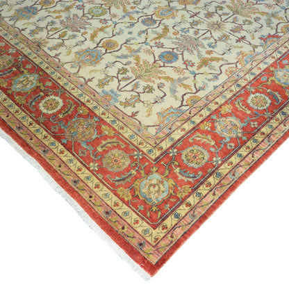 Garden Ivory and Rust Traditional Samarkand Pure Wool Luxury Handknotted Area Rug