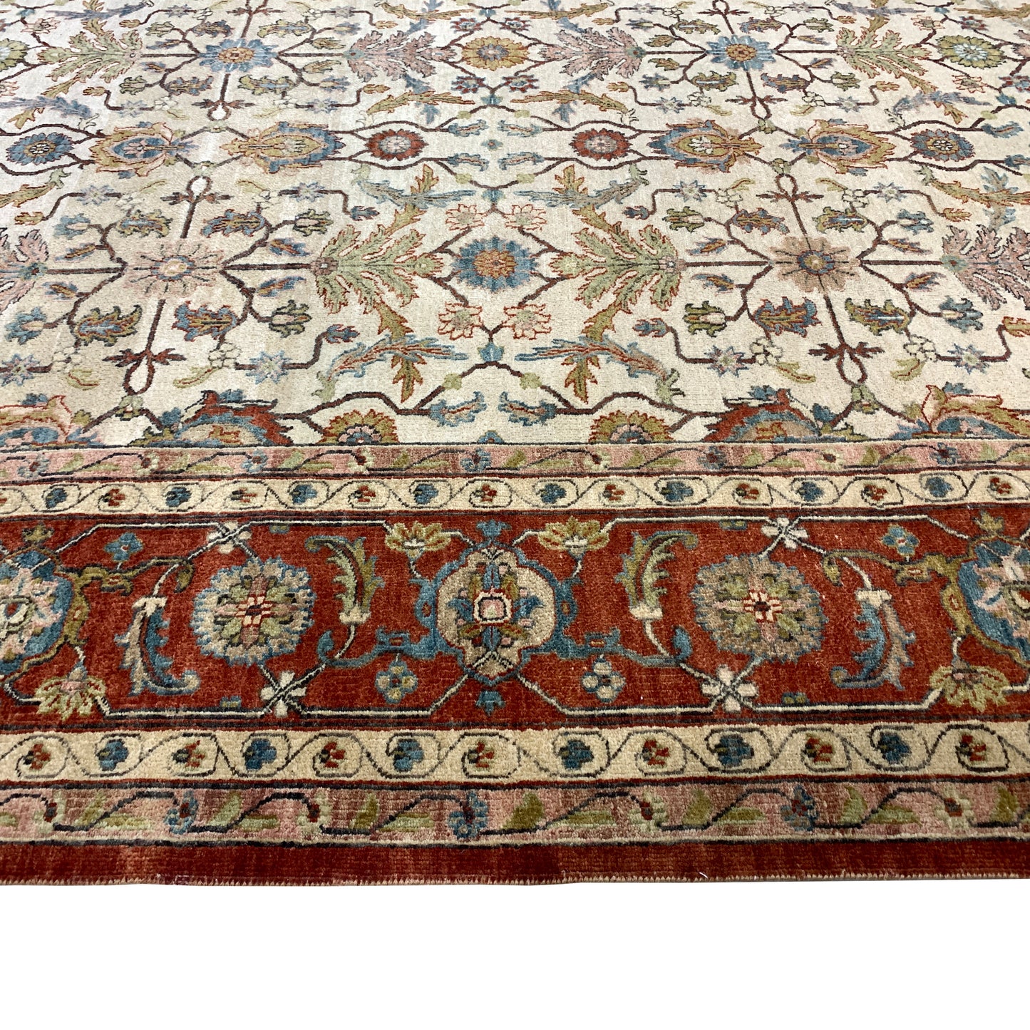 Garden Ivory and Rust Traditional Samarkand Pure Wool Luxury Handknotted Area Rug