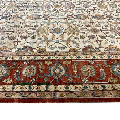 Garden Ivory and Rust Traditional Samarkand Pure Wool Luxury Handknotted Area Rug