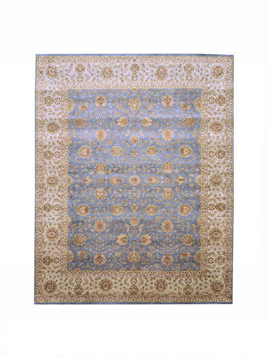 L.blue and Ivory Pure Silk Traditional Handknotted Area Rug