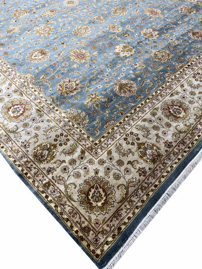 L.blue and Ivory Pure Silk Traditional Handknotted Area Rug