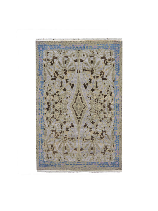 Grey Silk and Wool Modern Handknotted Area Rug 6.0x9.3ft 183x281Cms