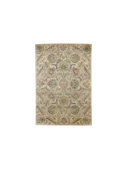 Ivory Multi Pure Silk Transitional Luxurious Handknotted Area Rug 3.11x6.0ft 120x182Cms