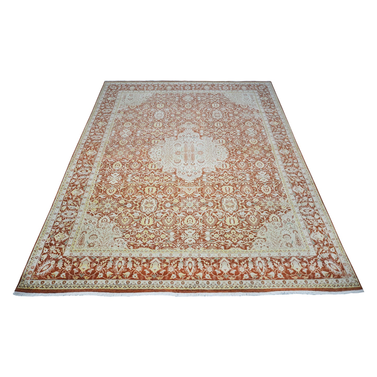 Garden Rust, Ivory and Gold Traditional Persian Pure Wool Luxury Handknotted Area Rug