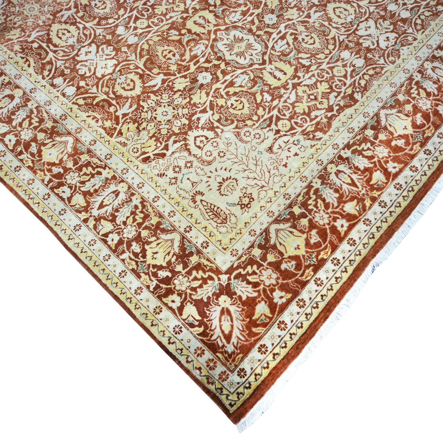 Garden Rust, Ivory and Gold Traditional Persian Pure Wool Luxury Handknotted Area Rug