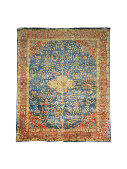 Garden Blue Rust and Camel Traditional Persian Pure Wool Luxury Handknotted Area Rug