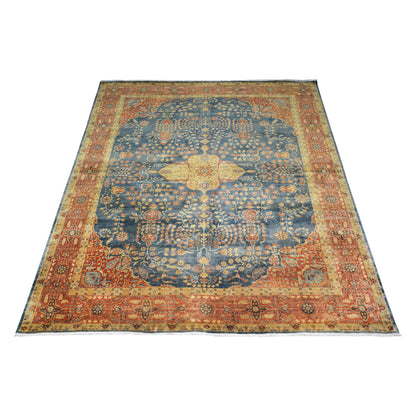 Garden Blue Rust and Camel Traditional Persian Pure Wool Luxury Handknotted Area Rug