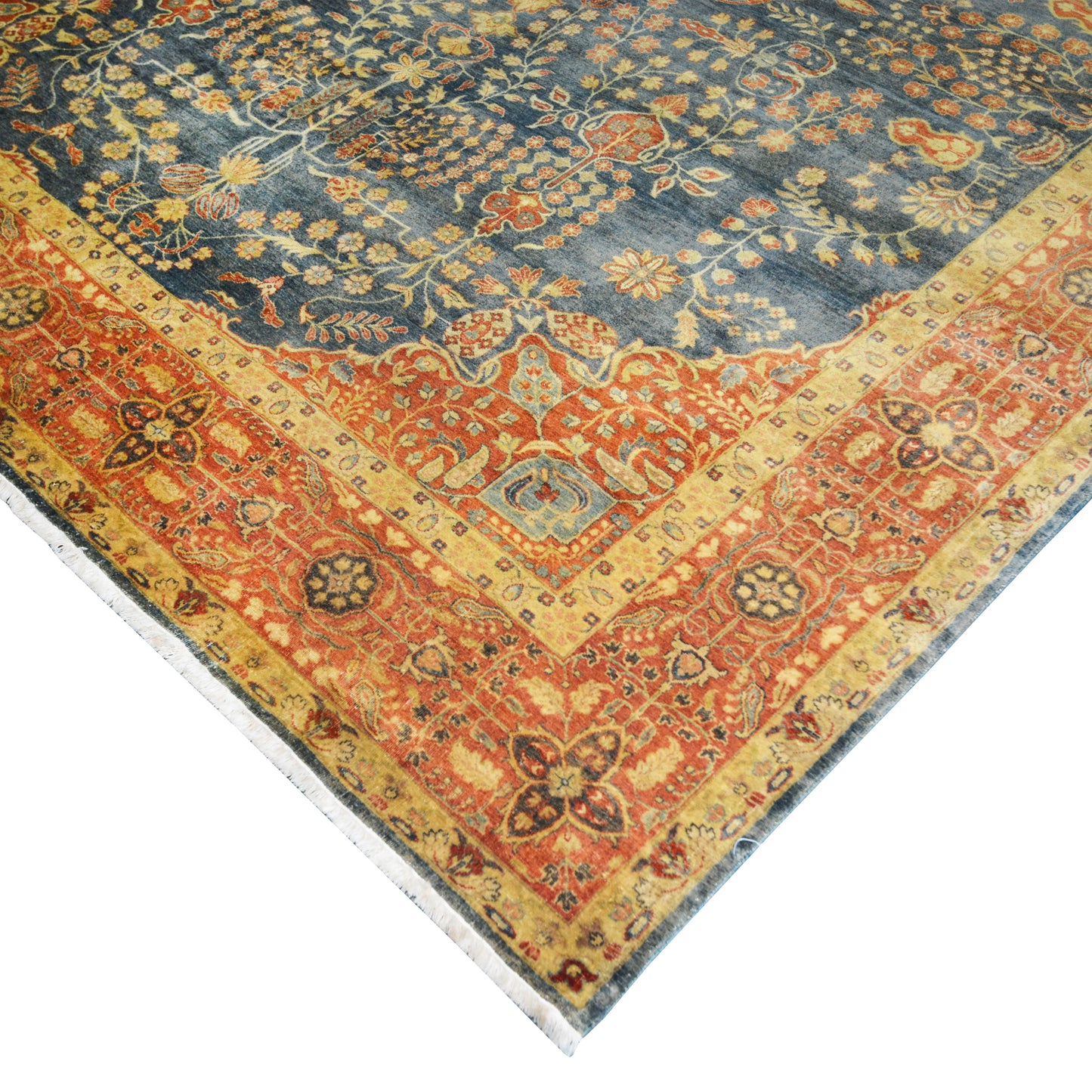 Garden Blue Rust and Camel Traditional Persian Pure Wool Luxury Handknotted Area Rug