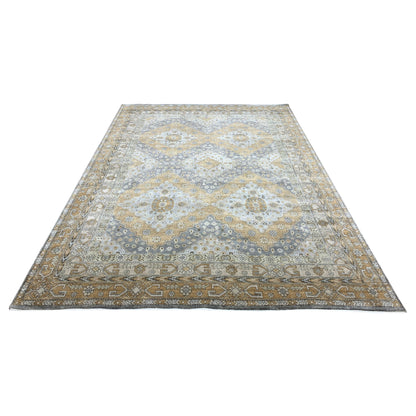 Gold and Grey Pure Silk Traditional Handknotted Area Rug 9.0x12.3ft 274x373Cms