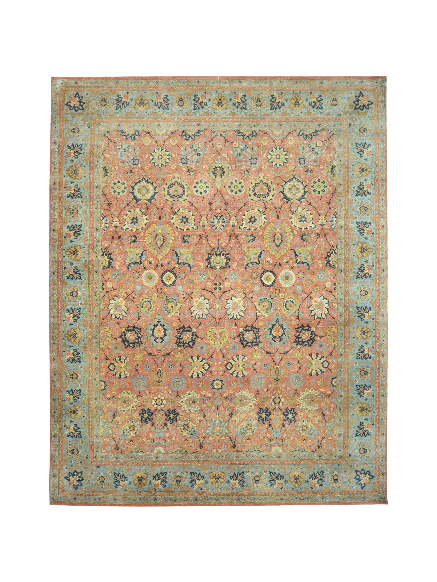 Lamani Rust, Light Blue and Multy Luxury Traditional  Pure Wool Handknotted Area Rug