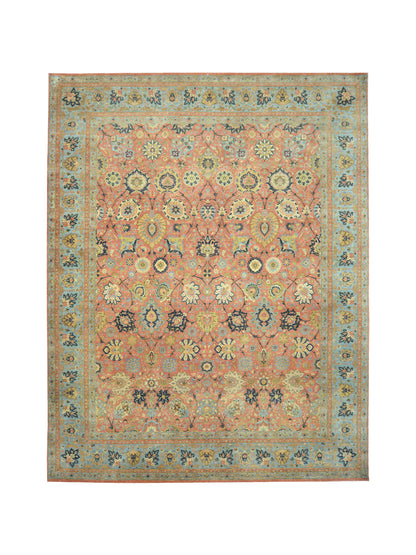 Lamani Rust, Light Blue and Multy Luxury Traditional  Pure Wool Handknotted Area Rug