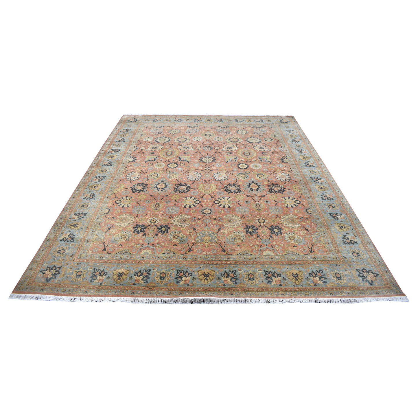 Lamani Rust, Light Blue and Multy Luxury Traditional  Pure Wool Handknotted Area Rug