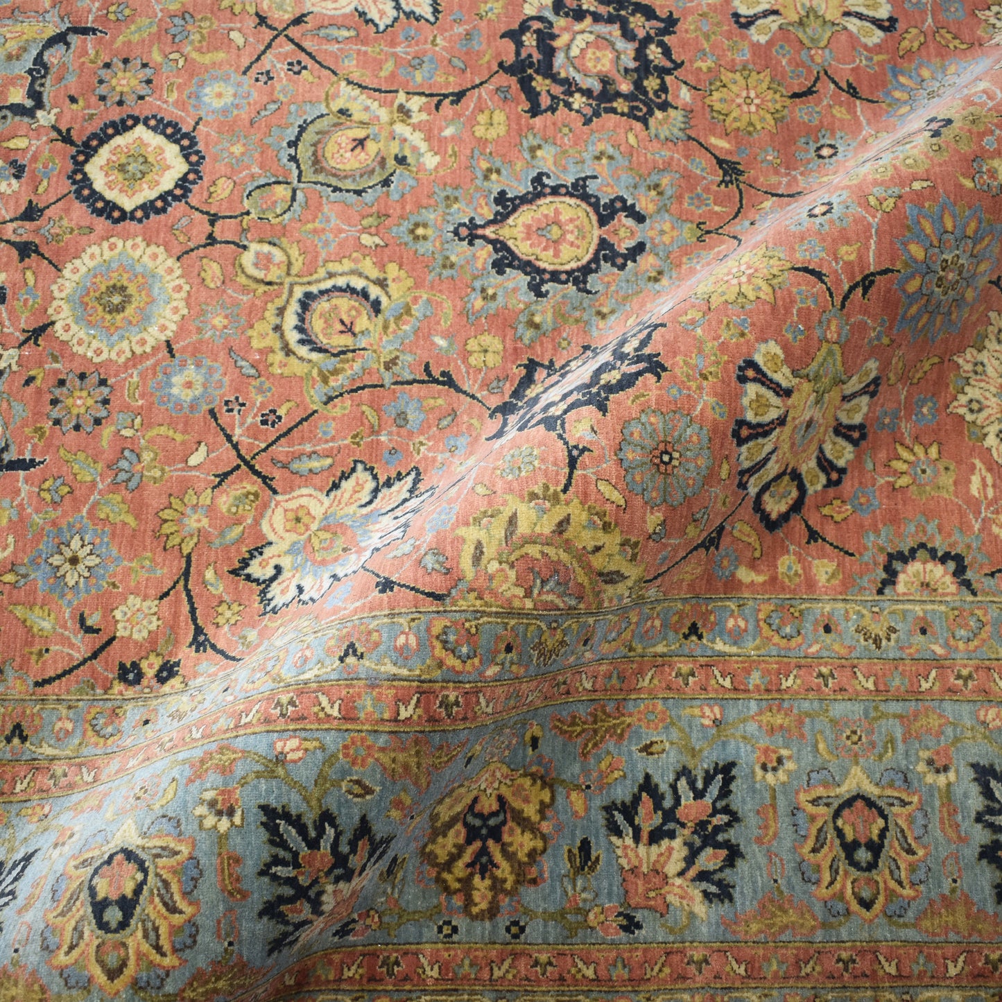 Lamani Rust, Light Blue and Multy Luxury Traditional  Pure Wool Handknotted Area Rug