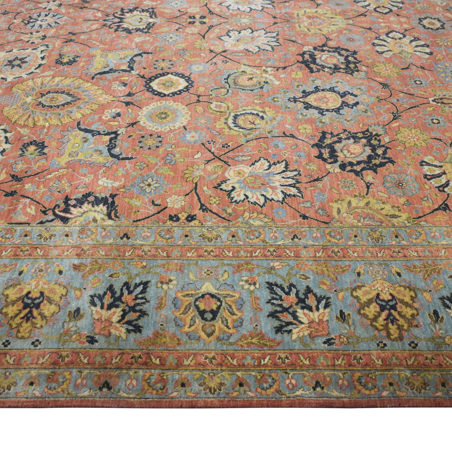 Lamani Rust, Light Blue and Multy Luxury Traditional  Pure Wool Handknotted Area Rug