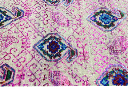 Pink, Ivory Sari Silk and Wool Oxidized Transitional Handknotted Area Rug 7.10x9.11ft 238x303Cms