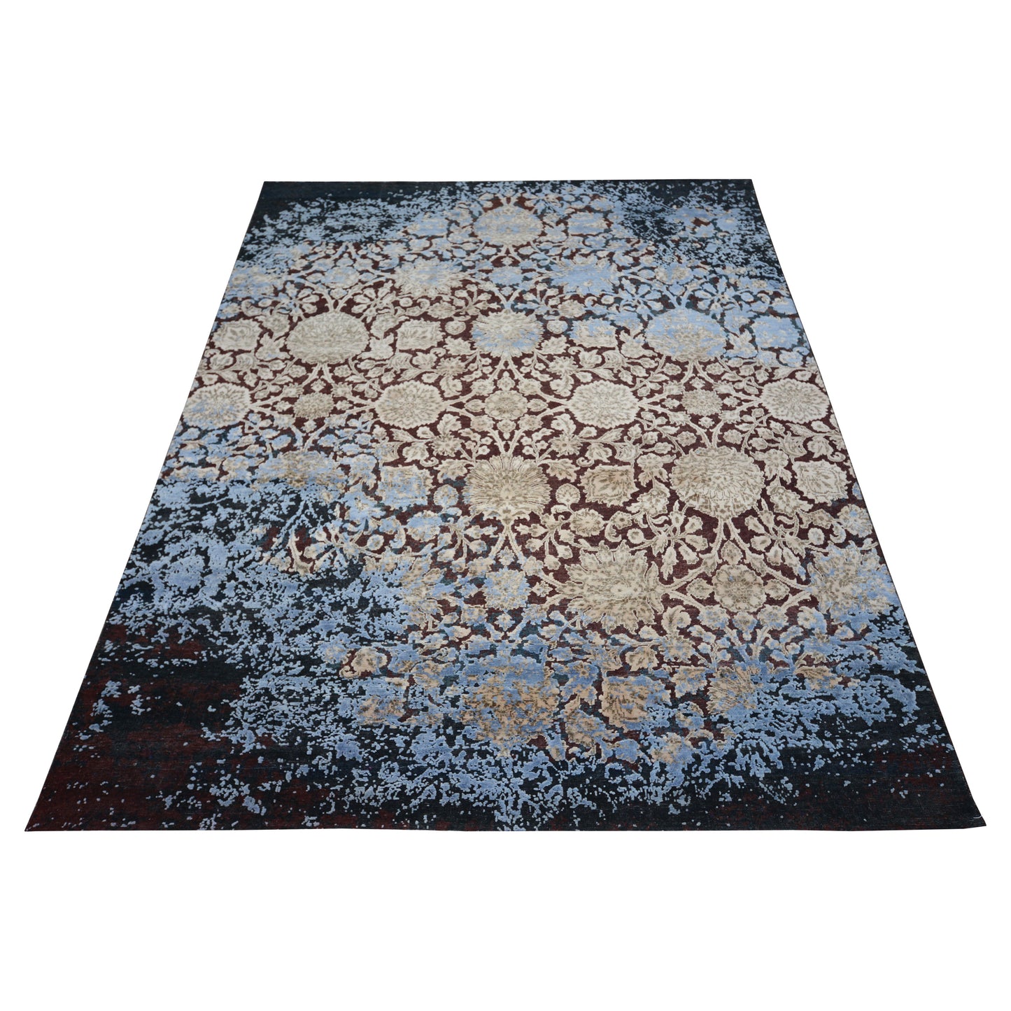 Erased Black, Blue and Red Transitional Agra Handknotted Area Rug