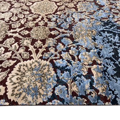 Erased Black, Blue and Red Transitional Agra Handknotted Area Rug