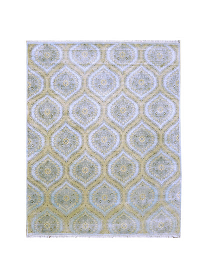 L.blue and Camel Pure Silk Ethnic Traditional Luxury Handknotted Area Rug