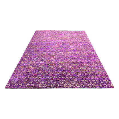 Pink Sari Silk and Wool Transitional Handknotted Area Rug 7.9x10.2ft 235x308Cms