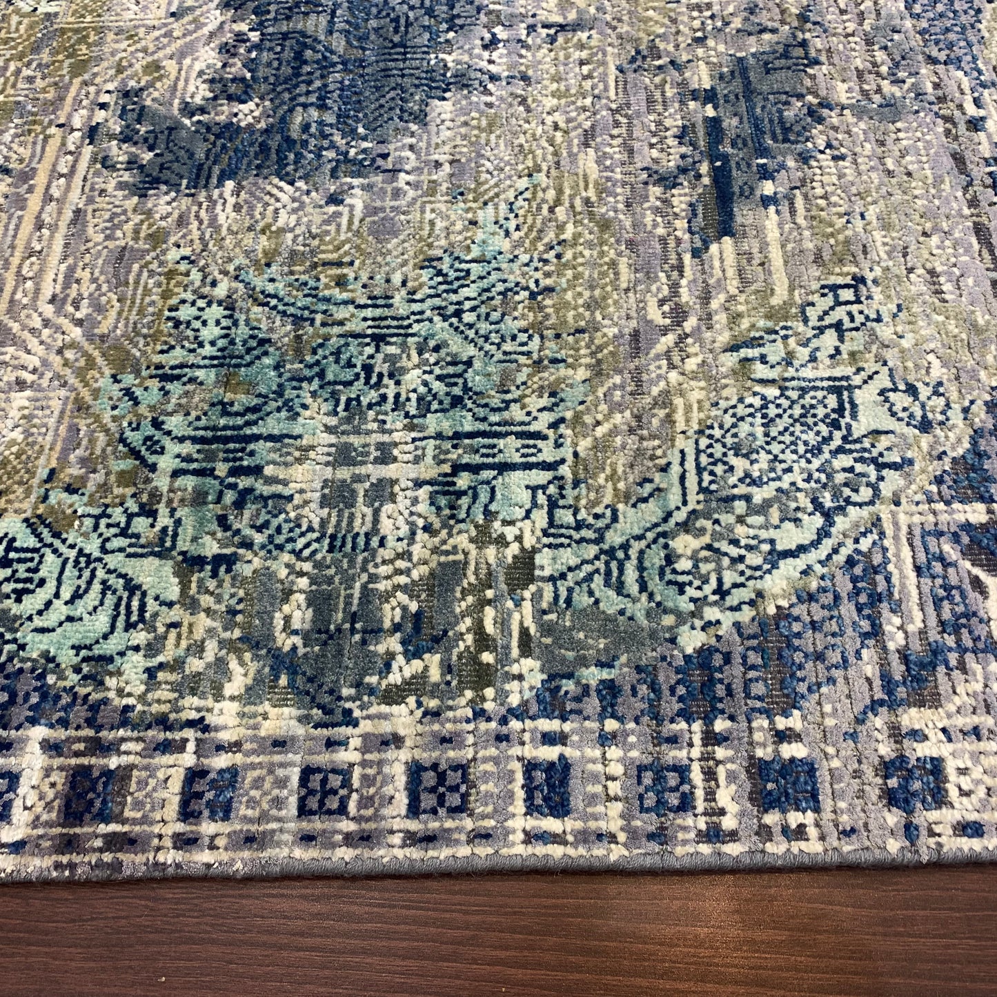 Blue and Multi Silk and Wool Modern Handknotted Area Rug