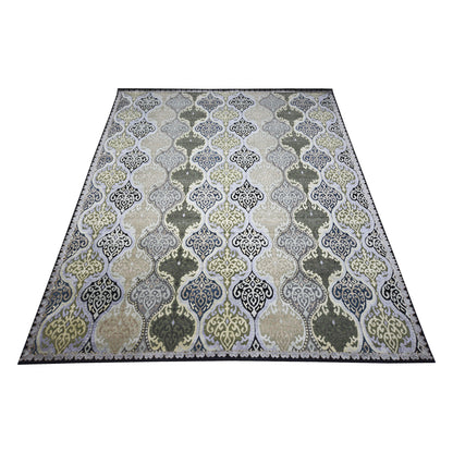 Wazir Ivory, Black, Green and Blue Transitional Damask Handknotted Area Rug