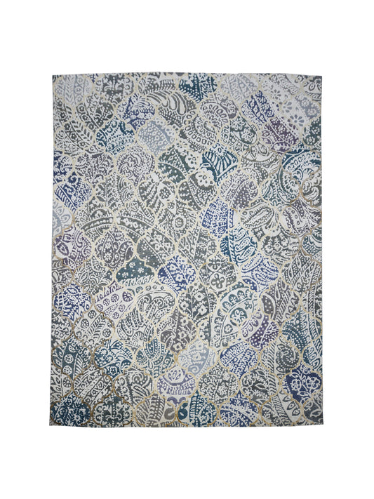 Jule Ivory, Grey, Blue and Green Transitional Silk and Wool Handknotted Area Rug