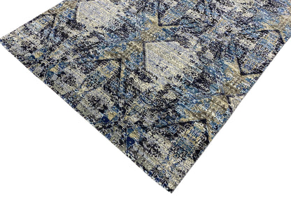 Blue Multi Silk Wool Modern Handknotted Area Rug 4.0x6.0Ft 121x182Cms